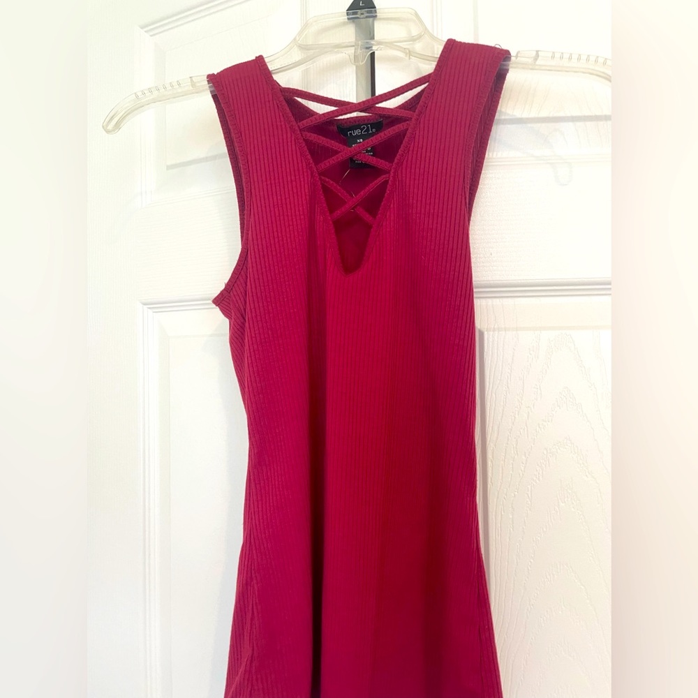 Burgundy Tank Top with Criss Cross Detail